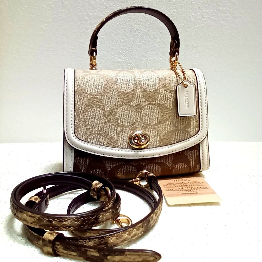 Coach Micro Tilly Top Handle 3079 Blocked Sign Canvas Mini Crossbody - Pristine